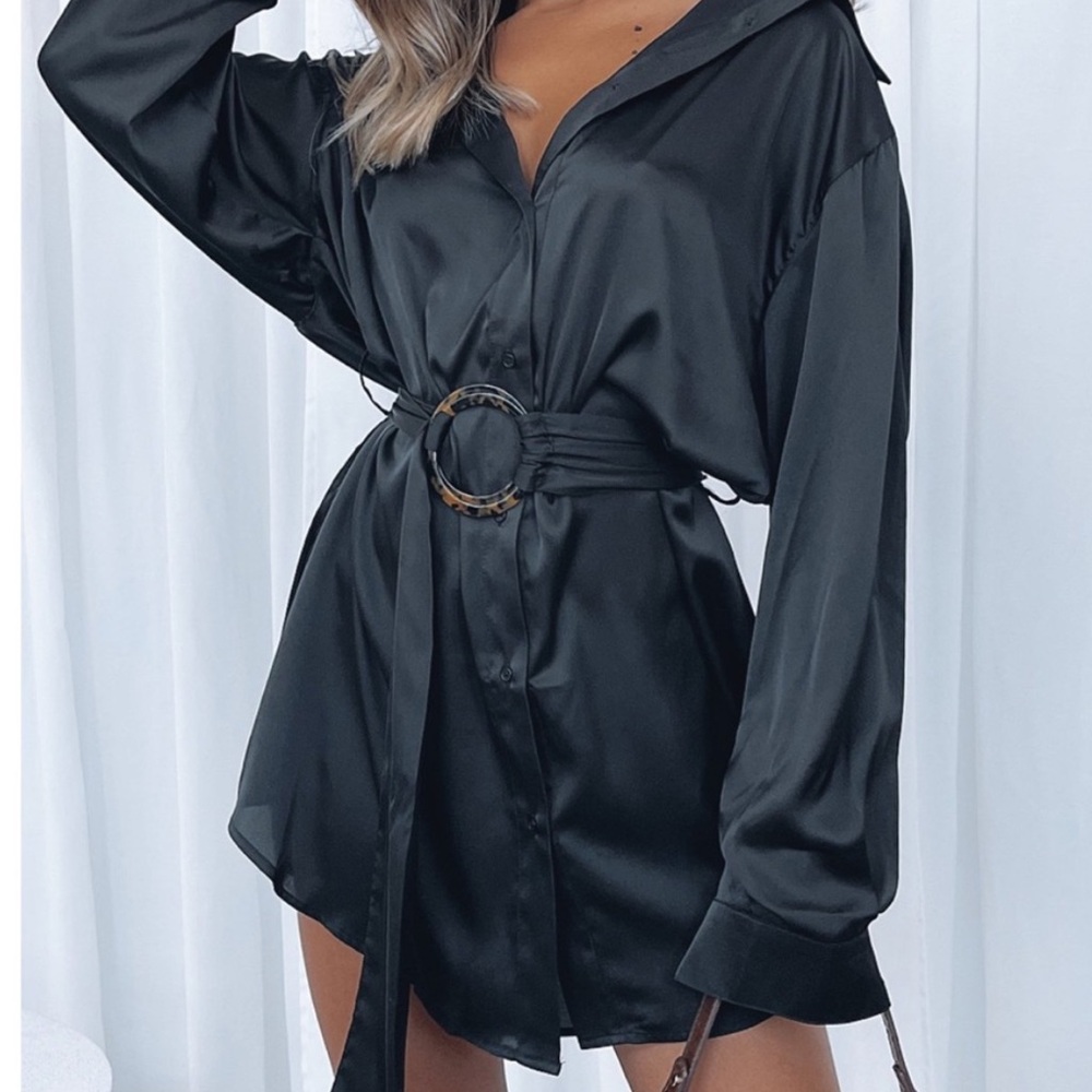 White Fox Island Dream Shirt Dress - Black